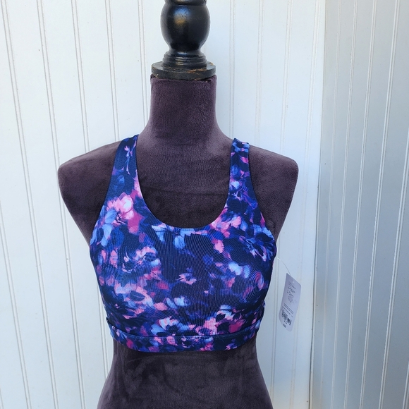 NWT Xersion Girls Sports Bra Xl (16) Blue Floral Pink Stretch Pullover I1 - Picture 1 of 13